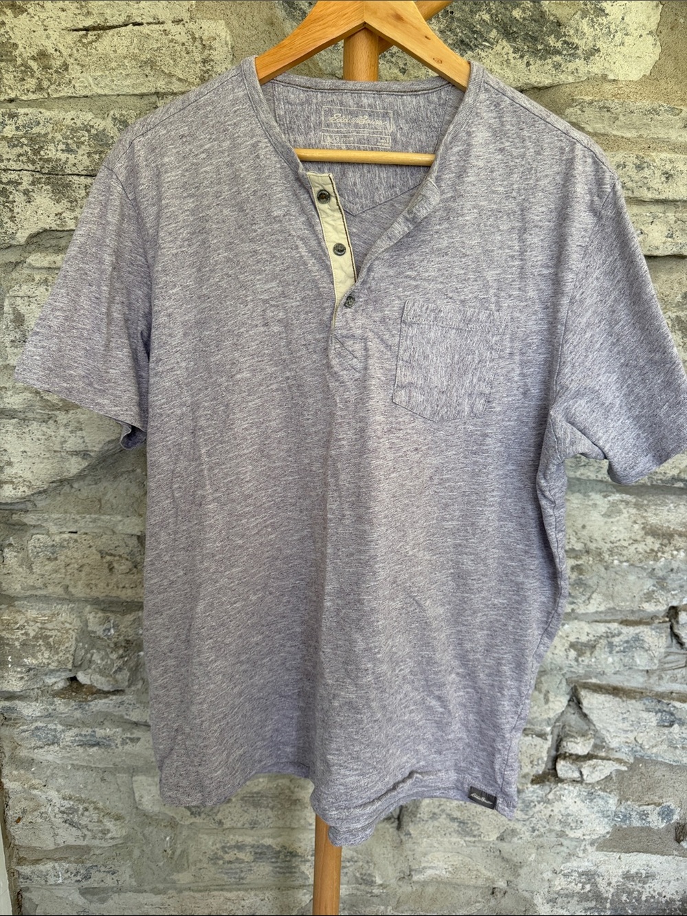 Eddie Bauer Heather Purple Short-Sleeve Henley Tee